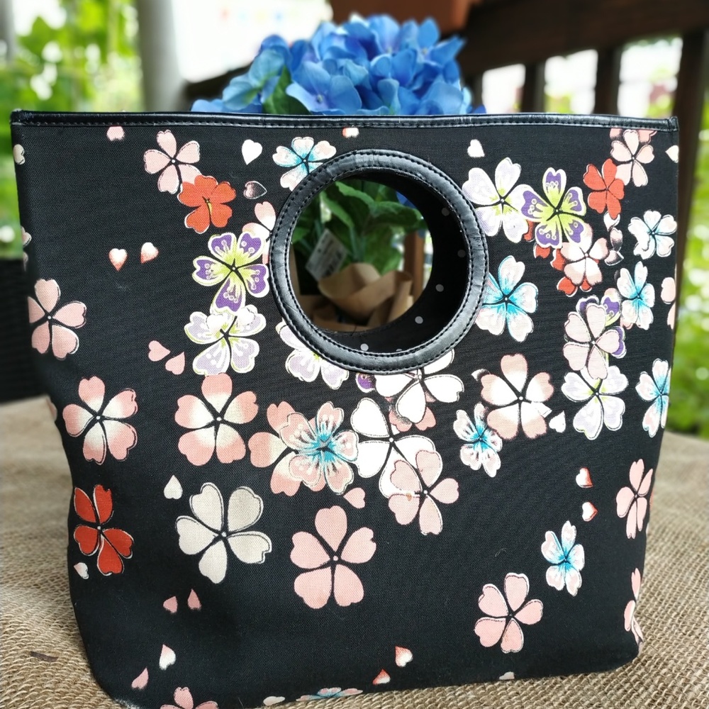Pretty Black Floral Canvas Tote